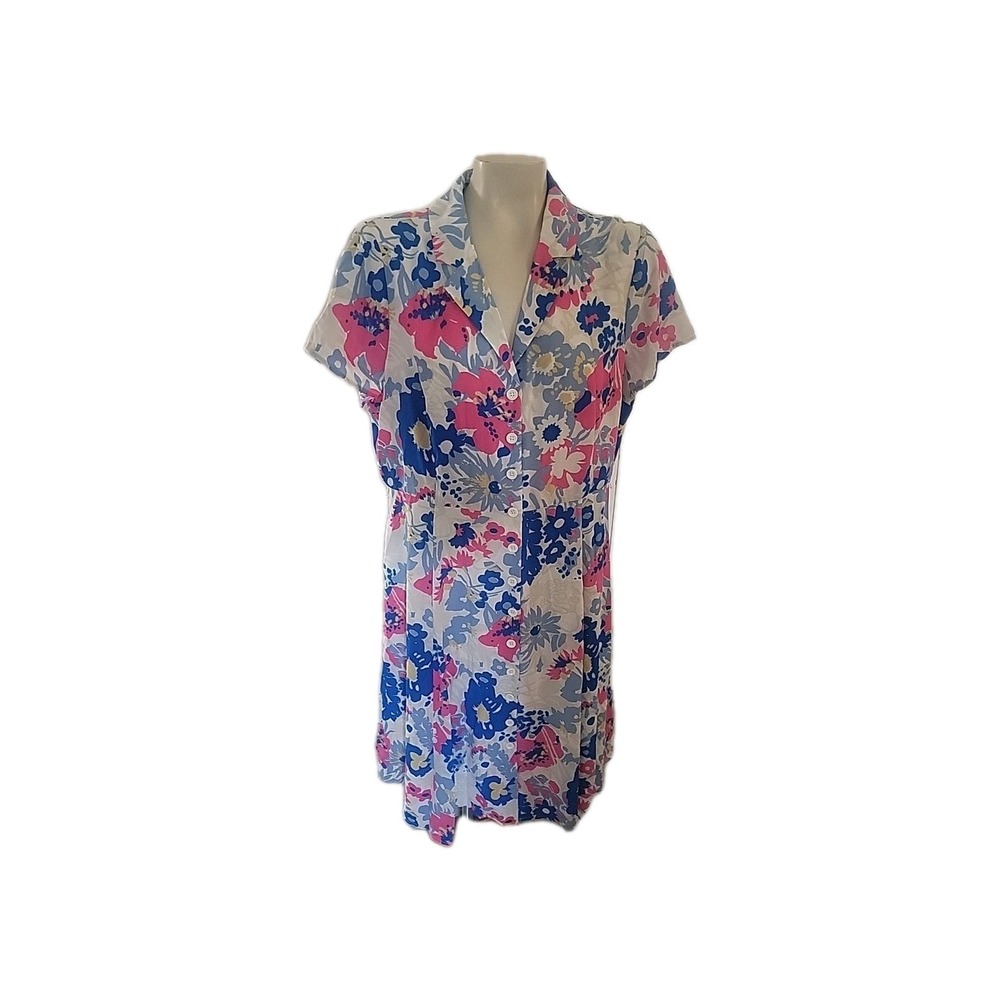 MODCLOTH Floral Print Button Down Dress Short Sleeve Spring‎ Designer Luxury L